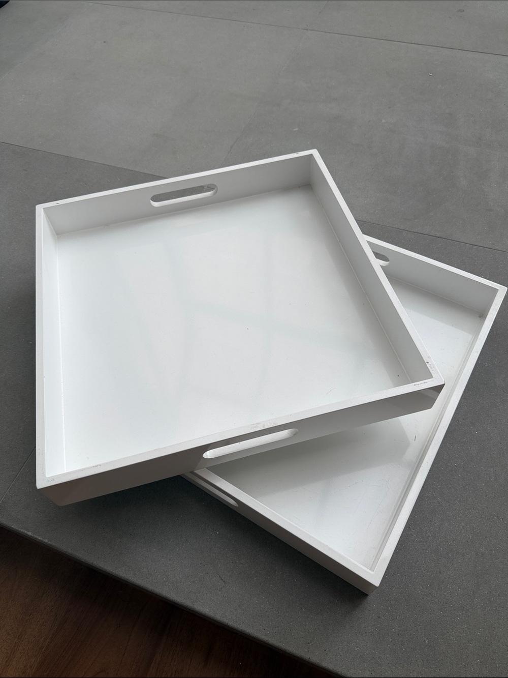 CB2 LRG White Serving Trays with Side Cutout Handles 16 x 16 (1)